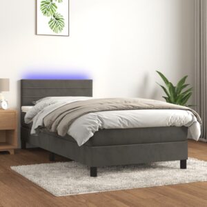 Κρεβάτι Boxspring με Στρώμα & LED Σκ. Γκρι 80x200 εκ. Βελούδινο