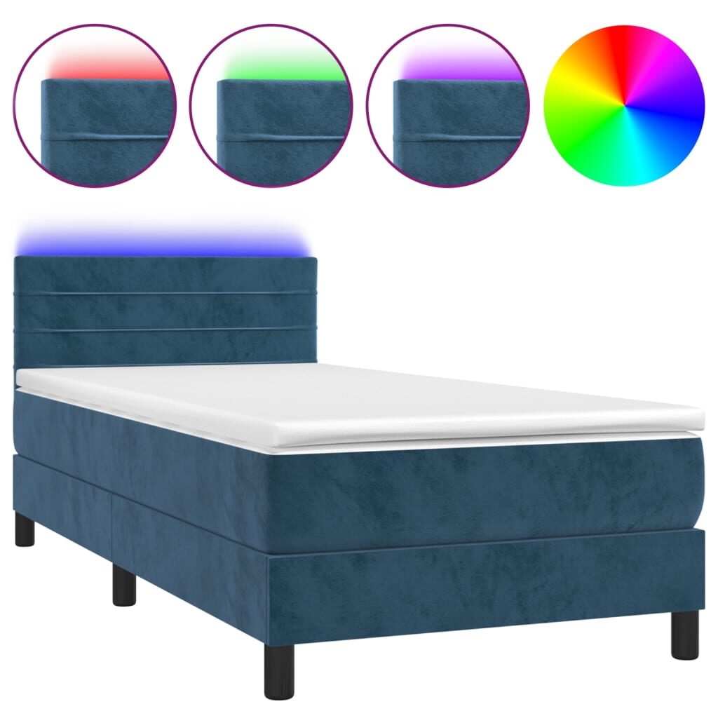 Κρεβάτι Boxspring με Στρώμα & LED Σκ. Μπλε 90x200 εκ. Βελούδινο