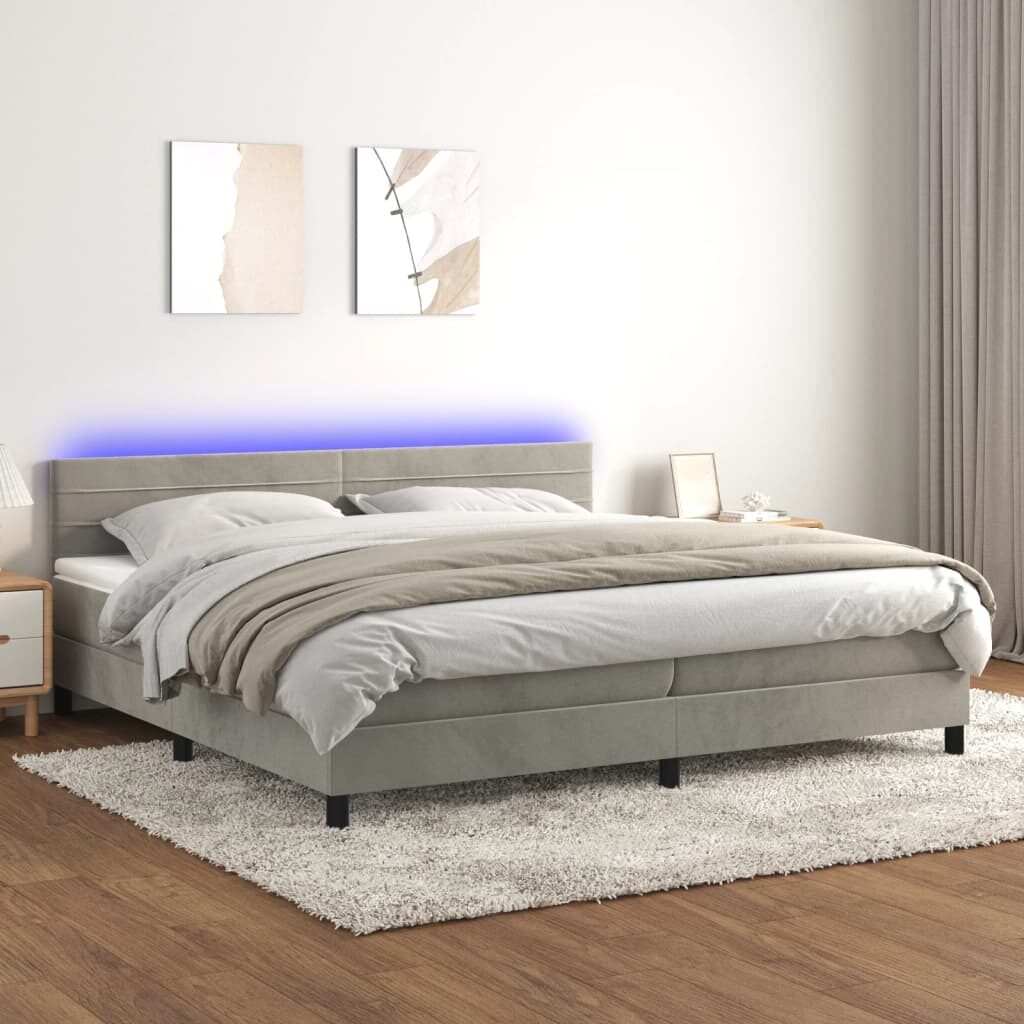 Κρεβάτι Boxspring με Στρώμα & LED Αν.Γκρι 200x200 εκ. Βελούδινο