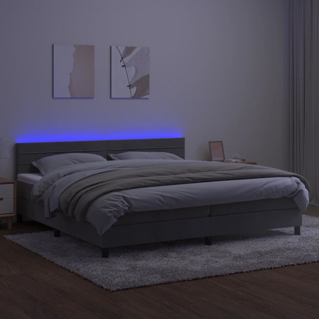 Κρεβάτι Boxspring με Στρώμα & LED Αν.Γκρι 200x200 εκ. Βελούδινο