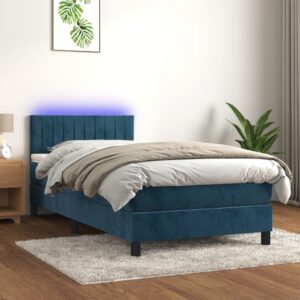 Κρεβάτι Boxspring με Στρώμα & LED Σκ. Μπλε 90x200 εκ. Βελούδινο