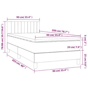 Κρεβάτι Boxspring με Στρώμα & LED Σκ. Μπλε 90x200 εκ. Βελούδινο