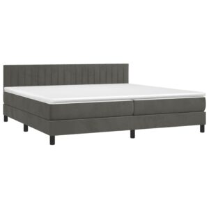 Κρεβάτι Boxspring με Στρώμα & LED Σκ. Γκρι 200x200εκ. Βελούδινο