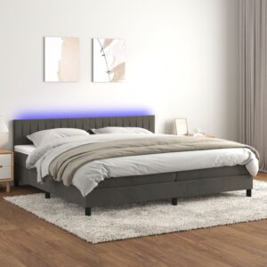 Κρεβάτι Boxspring με Στρώμα & LED Σκ. Γκρι 200x200εκ. Βελούδινο