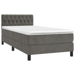 Κρεβάτι Boxspring με Στρώμα & LED Σκ. Γκρι 90x200 εκ. Βελούδινο