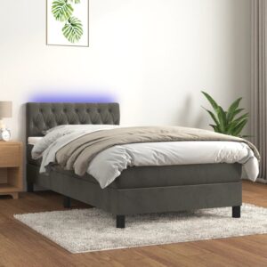 Κρεβάτι Boxspring με Στρώμα & LED Σκ. Γκρι 90x200 εκ. Βελούδινο