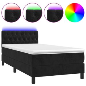 Κρεβάτι Boxspring με Στρώμα & LED Μαύρο 90x200 εκ. Βελούδινο