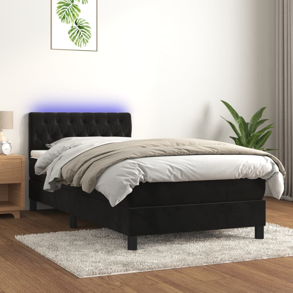 Κρεβάτι Boxspring με Στρώμα & LED Μαύρο 90x200 εκ. Βελούδινο