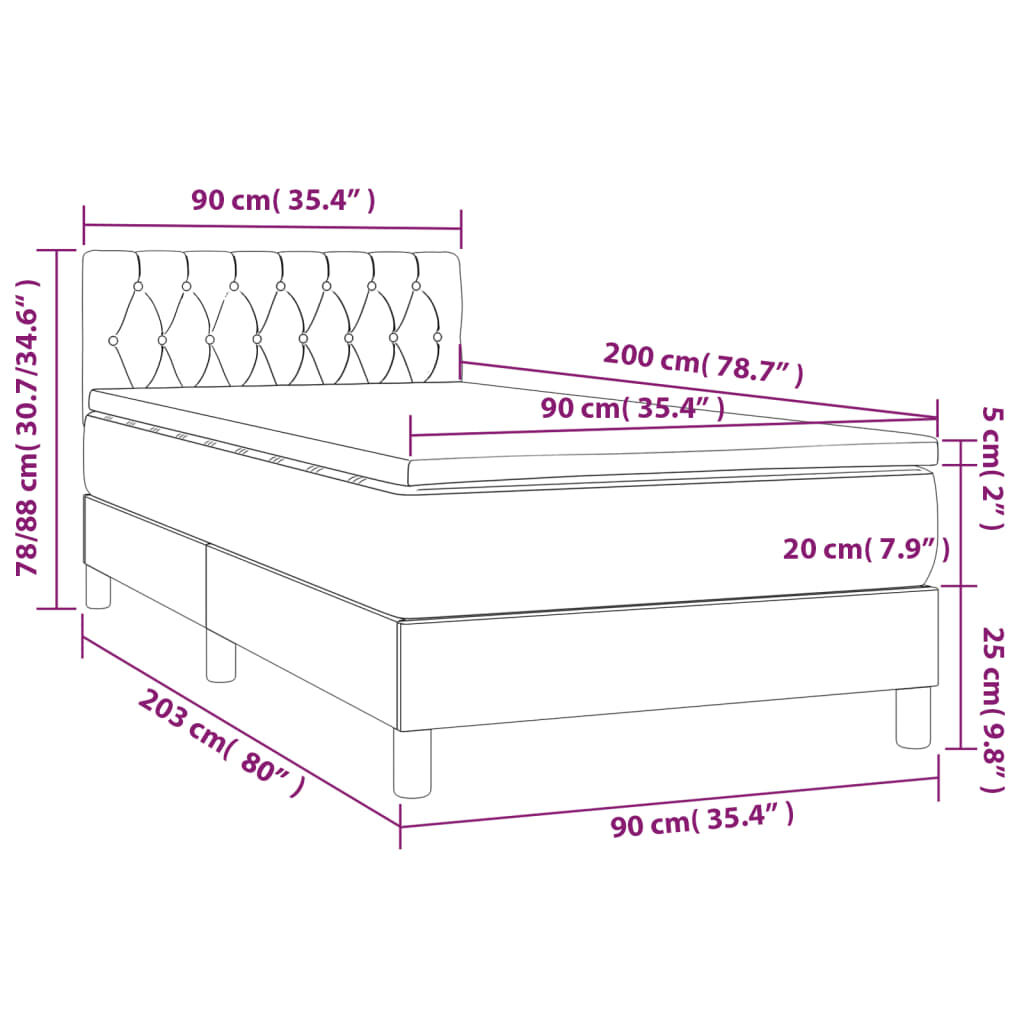 Κρεβάτι Boxspring με Στρώμα & LED Μαύρο 90x200 εκ. Βελούδινο