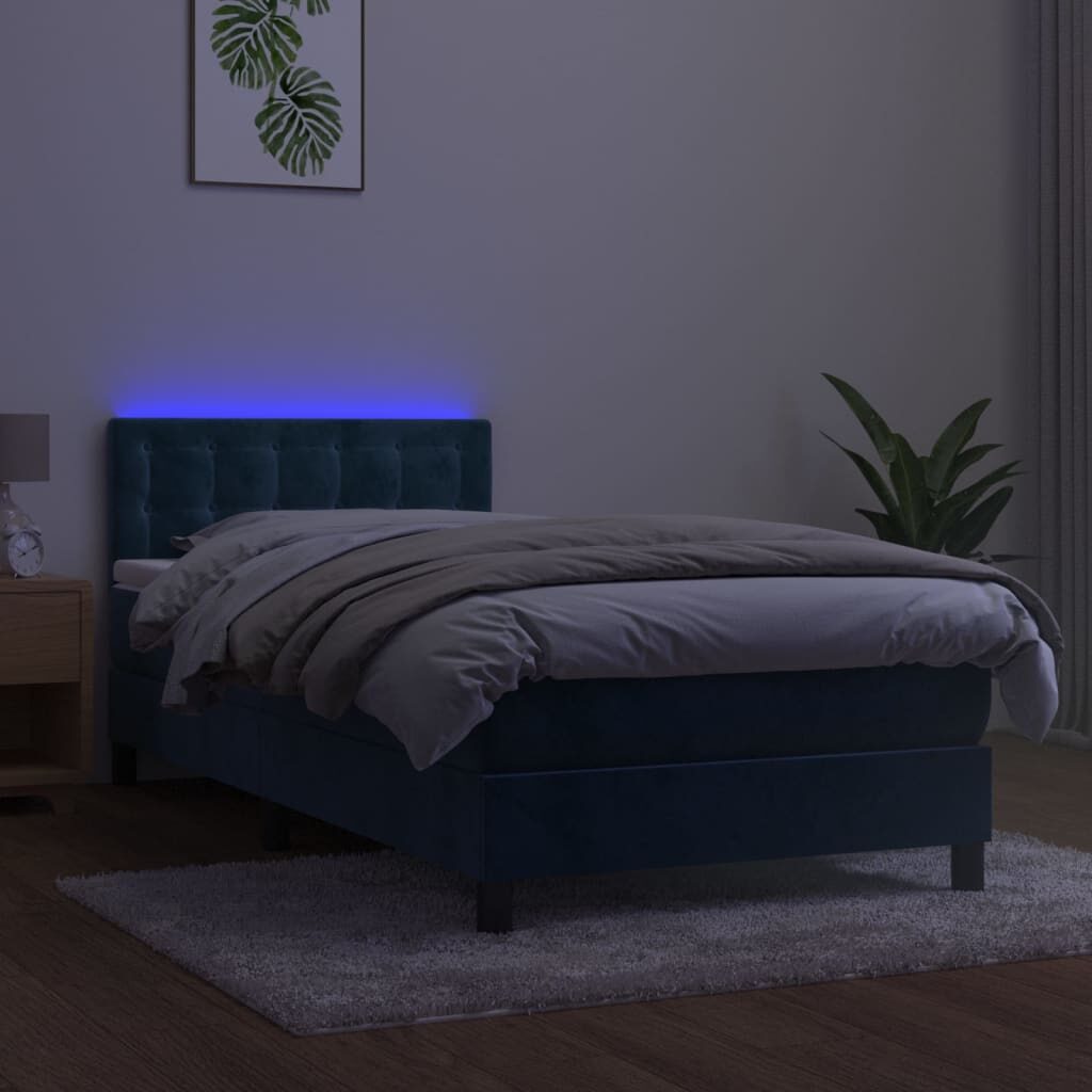 Κρεβάτι Boxspring με Στρώμα & LED Σκ. Μπλε 80x200 εκ. Βελούδινο