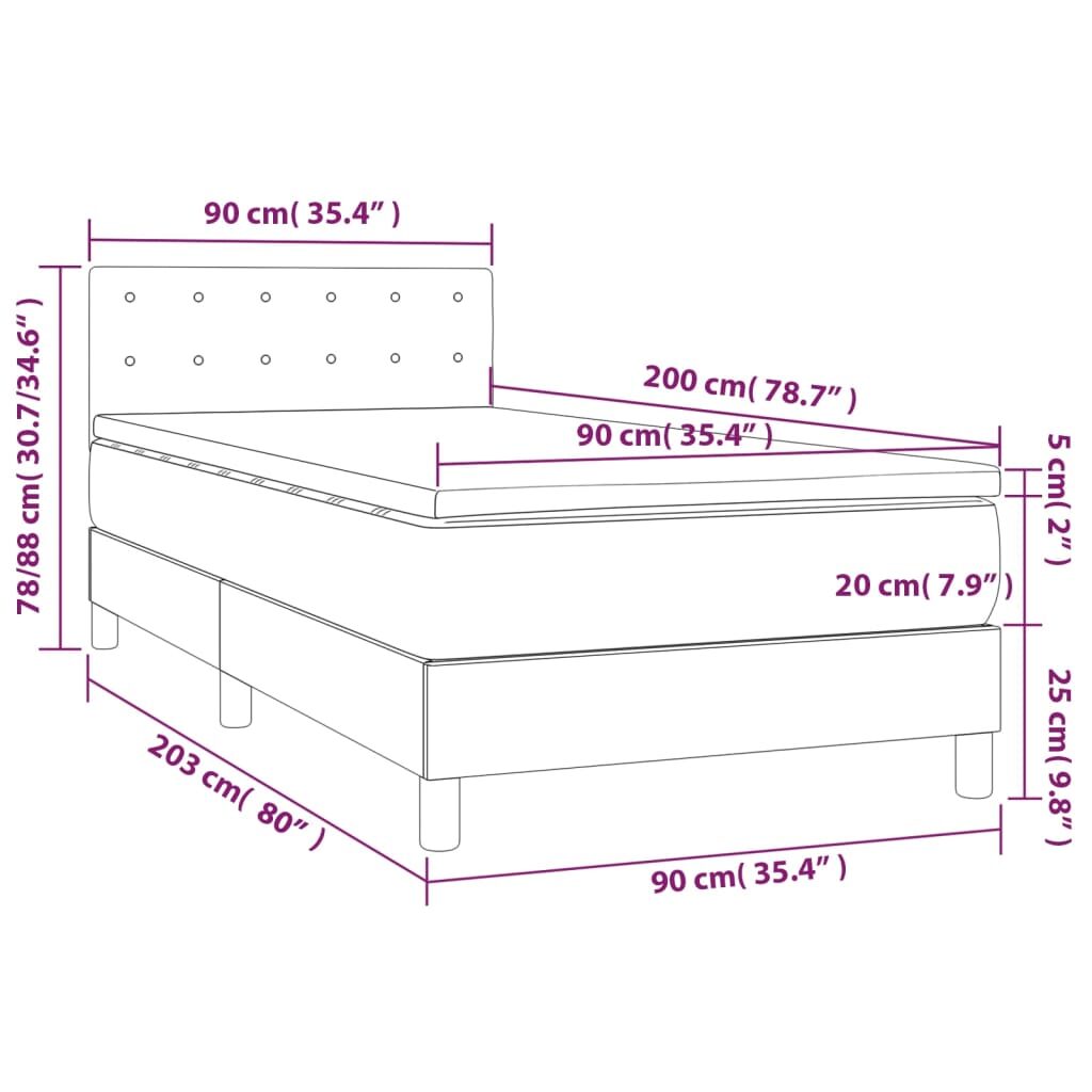 Κρεβάτι Boxspring με Στρώμα & LED Σκ. Μπλε 90x200 εκ. Βελούδινο