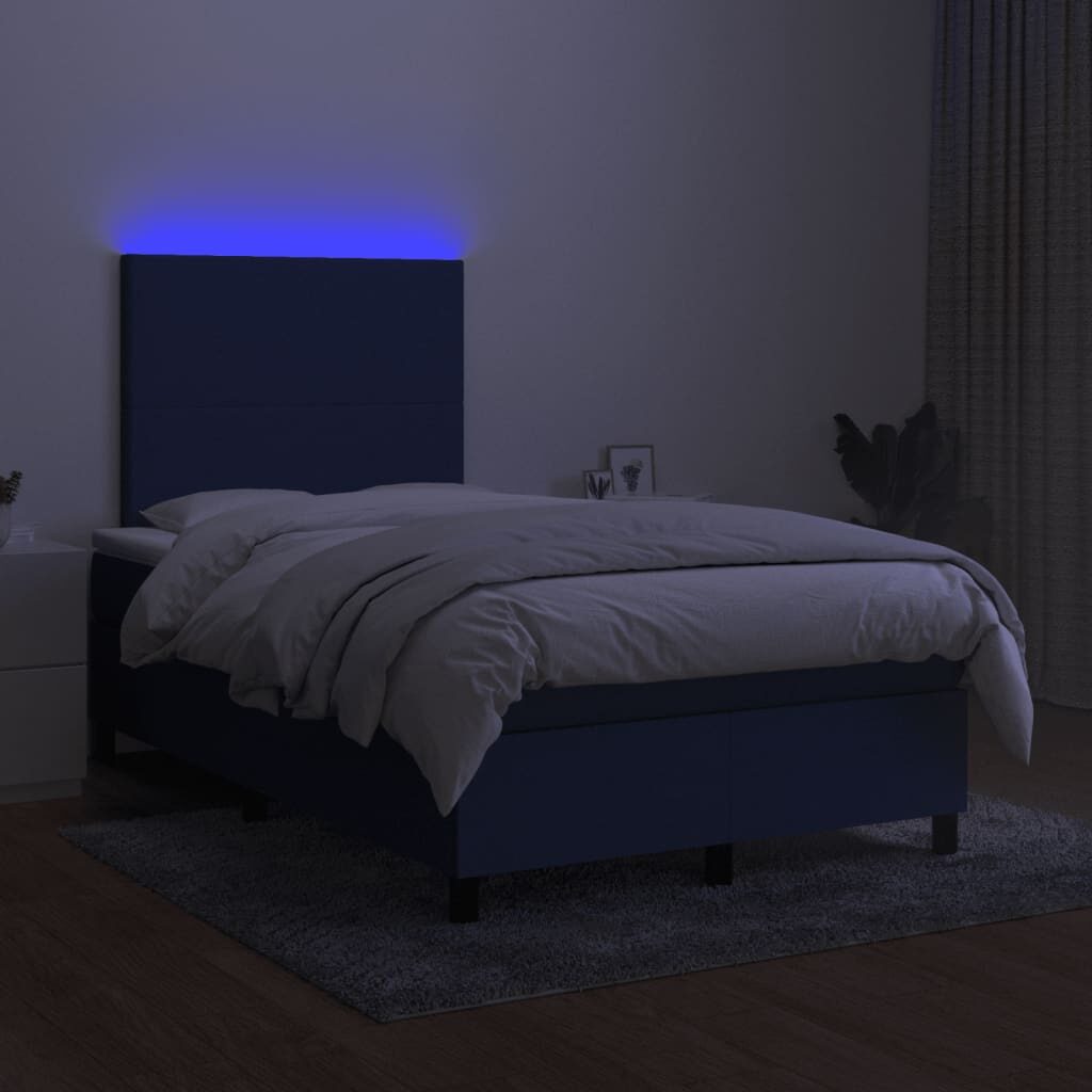 Κρεβάτι Boxspring με Στρώμα & LED Μπλε 120x200 εκ. Υφασμάτινο