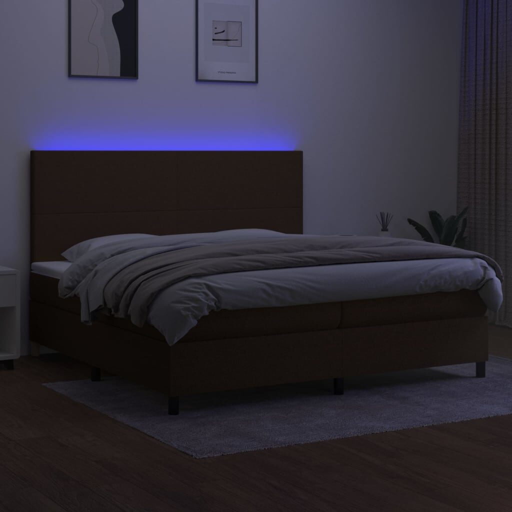 Κρεβάτι Boxspring με Στρώμα & LED Σκ.Καφέ 200x200εκ. Υφασμάτινο