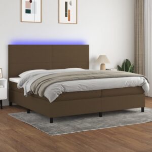 Κρεβάτι Boxspring με Στρώμα & LED Σκ.Καφέ 200x200εκ. Υφασμάτινο