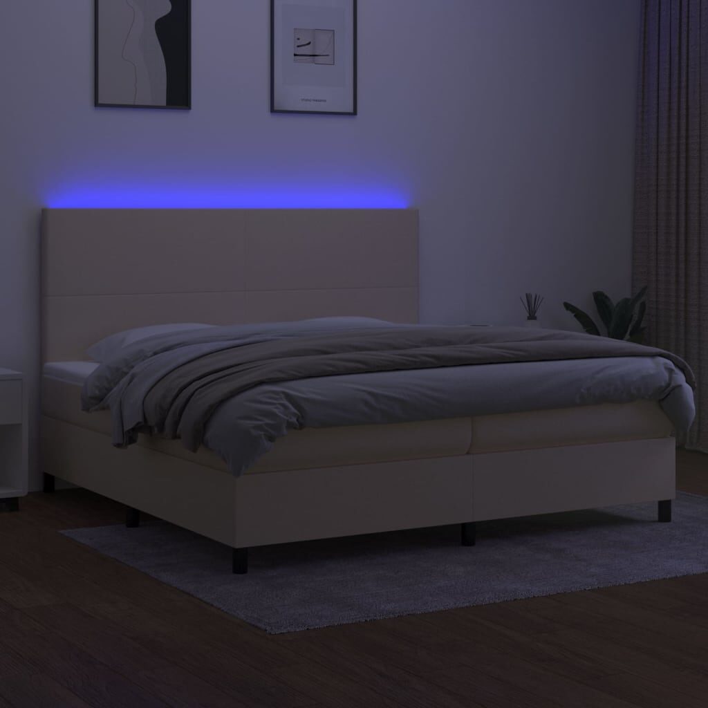 Κρεβάτι Boxspring με Στρώμα & LED Κρεμ 200x200 εκ. Υφασμάτινο