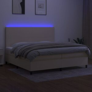 Κρεβάτι Boxspring με Στρώμα & LED Κρεμ 200x200 εκ. Υφασμάτινο