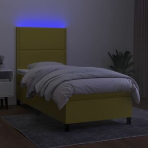 Κρεβάτι Boxspring με Στρώμα & LED Πράσινο 90x190 εκ. Υφασμάτινο