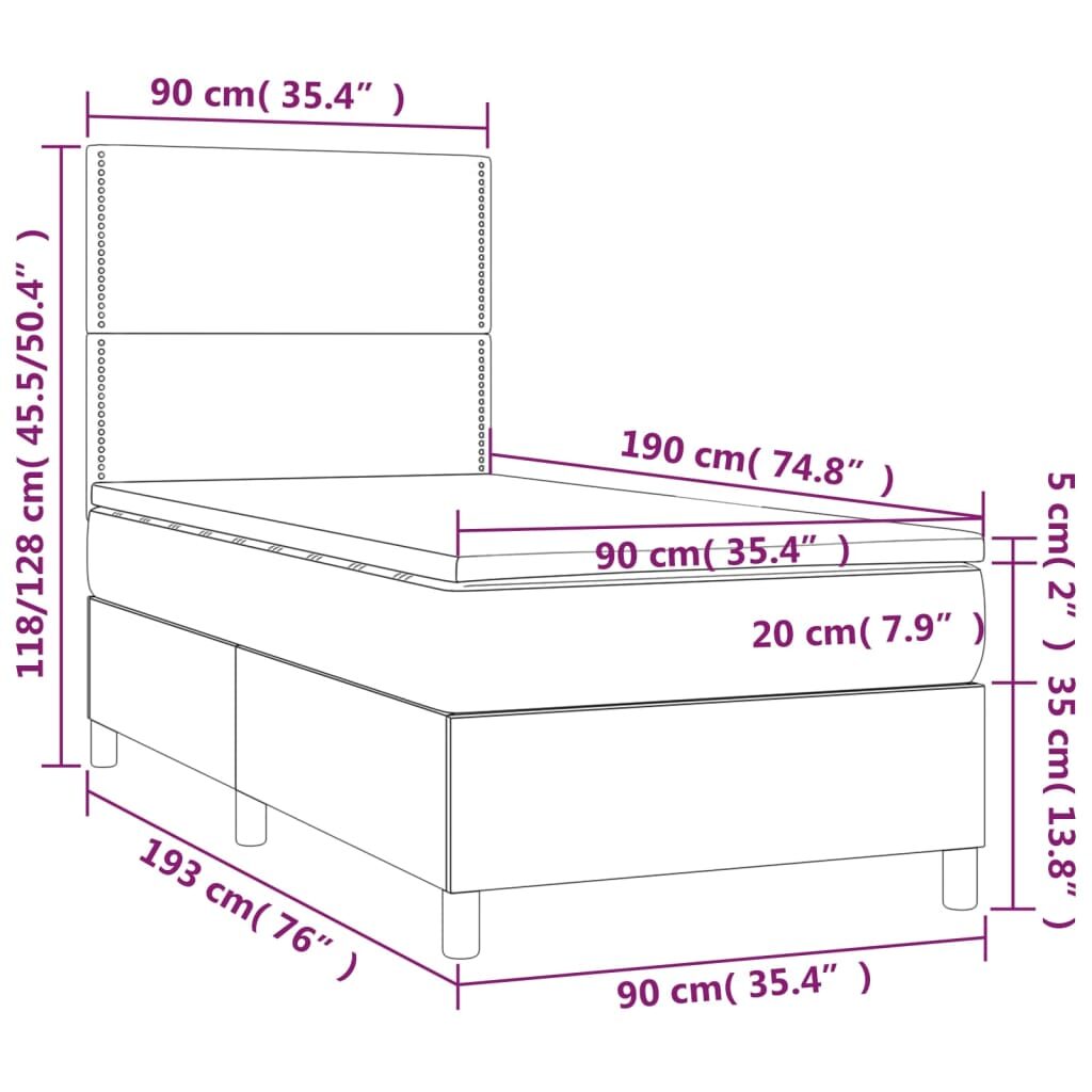 Κρεβάτι Boxspring με Στρώμα & LED Πράσινο 90x190 εκ. Υφασμάτινο