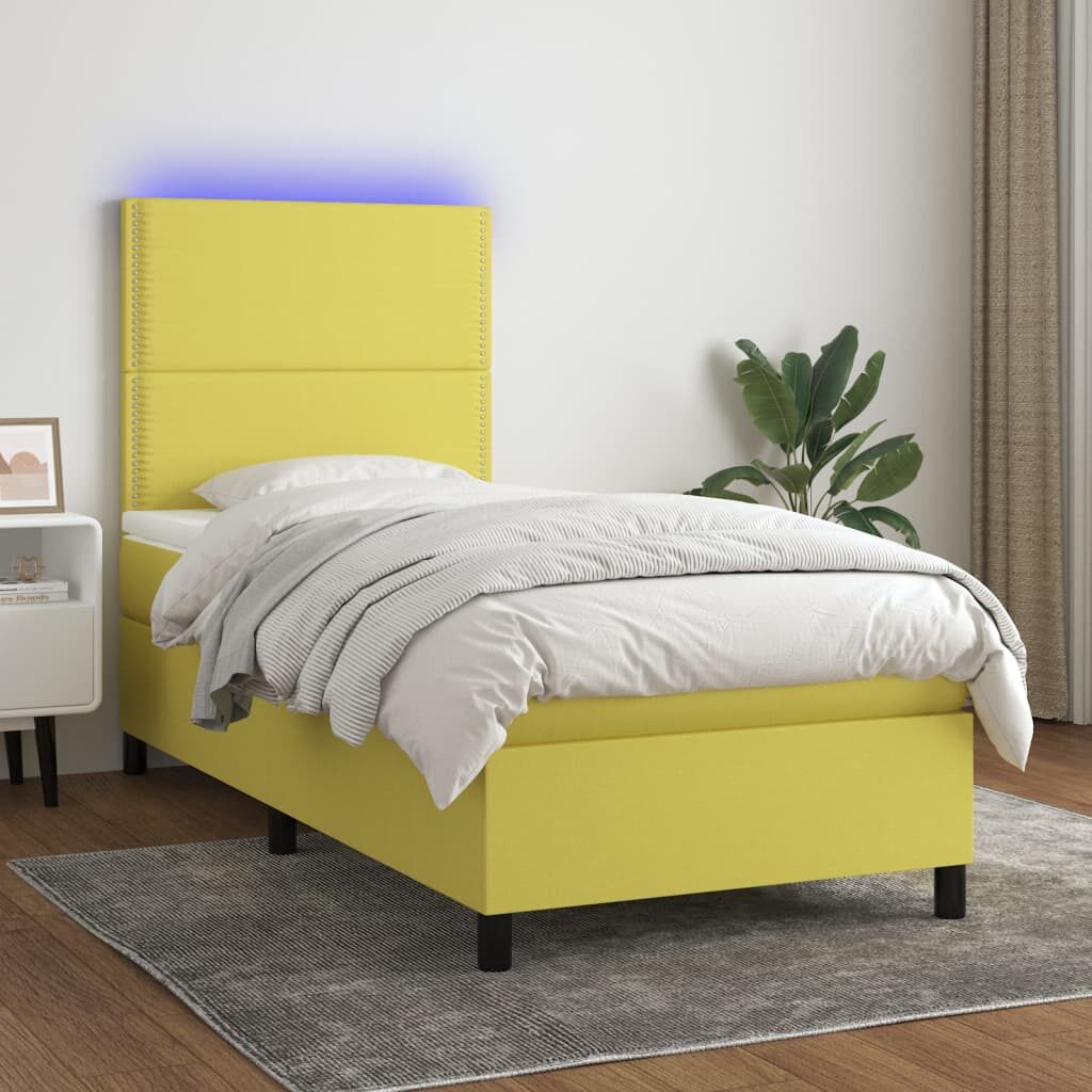 Κρεβάτι Boxspring με Στρώμα & LED Πράσινο 90x200 εκ. Υφασμάτινο