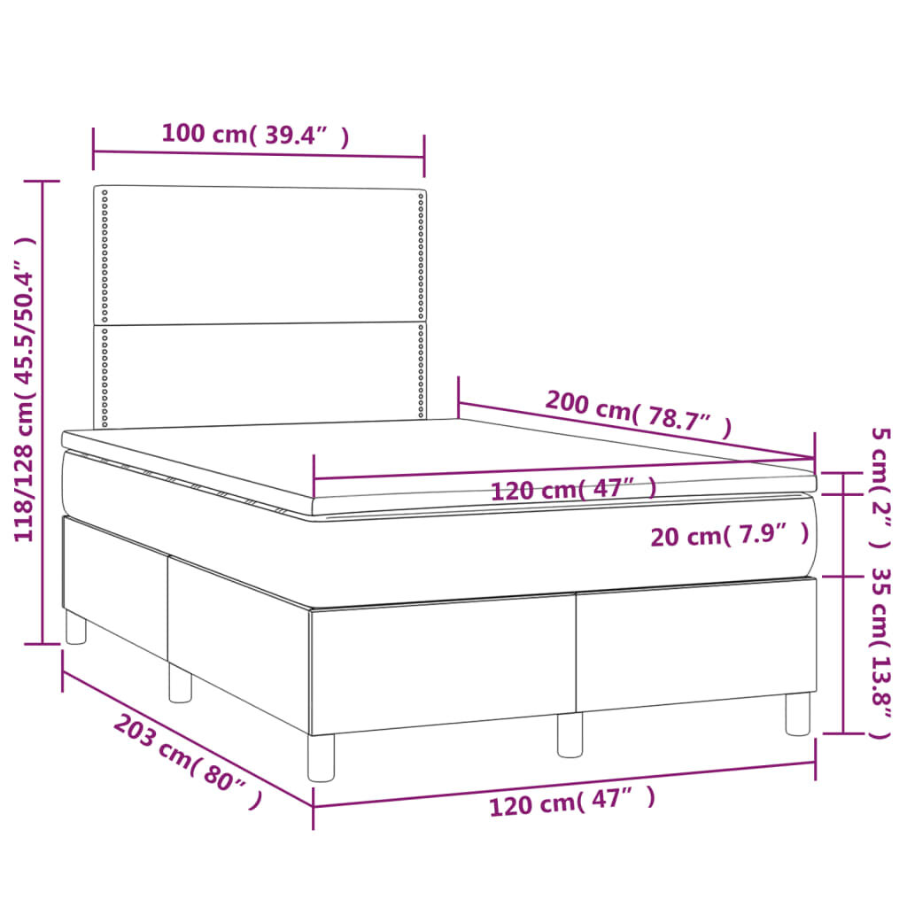 Κρεβάτι Boxspring με Στρώμα & LED Σκ.Καφέ 120x200 εκ Υφασμάτινο