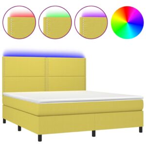 Κρεβάτι Boxspring με Στρώμα & LED Πράσινο 160x200 εκ Υφασμάτινο