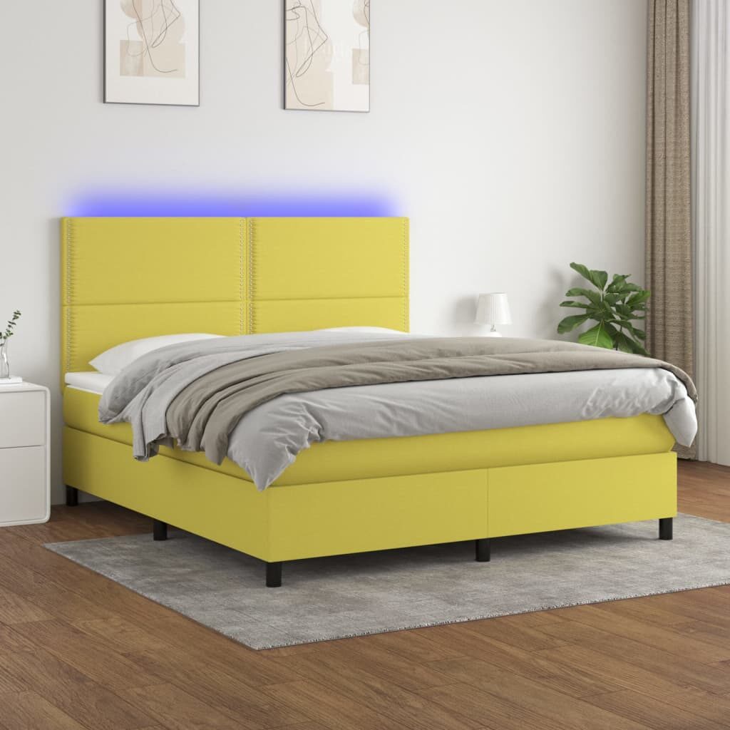 Κρεβάτι Boxspring με Στρώμα & LED Πράσινο 160x200 εκ Υφασμάτινο