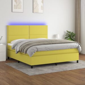 Κρεβάτι Boxspring με Στρώμα & LED Πράσινο 160x200 εκ Υφασμάτινο