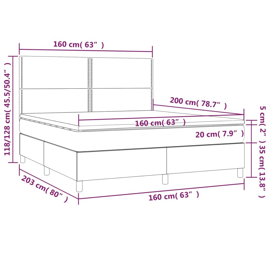 Κρεβάτι Boxspring με Στρώμα & LED Πράσινο 160x200 εκ Υφασμάτινο