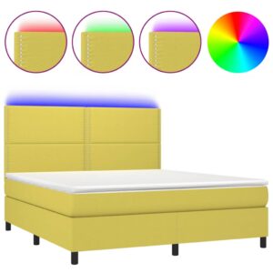 Κρεβάτι Boxspring με Στρώμα & LED Πράσινο 180x200 εκ Υφασμάτινο