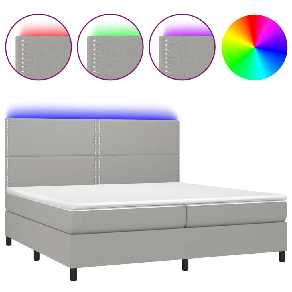 Κρεβάτι Boxspring με Στρώμα & LED Αν.Γκρι 200x200εκ. Υφασμάτινο