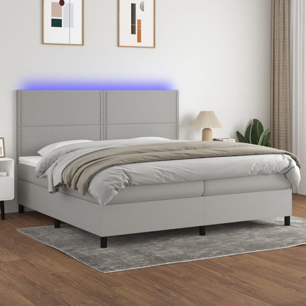 Κρεβάτι Boxspring με Στρώμα & LED Αν.Γκρι 200x200εκ. Υφασμάτινο