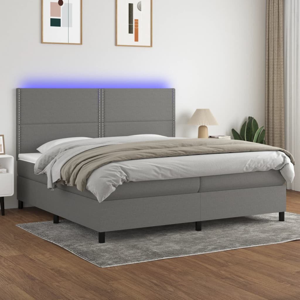 Κρεβάτι Boxspring με Στρώμα & LED Σκ.Γκρι 200x200εκ. Υφασμάτινο