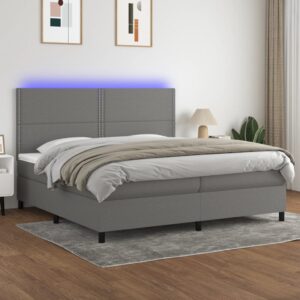 Κρεβάτι Boxspring με Στρώμα & LED Σκ.Γκρι 200x200εκ. Υφασμάτινο