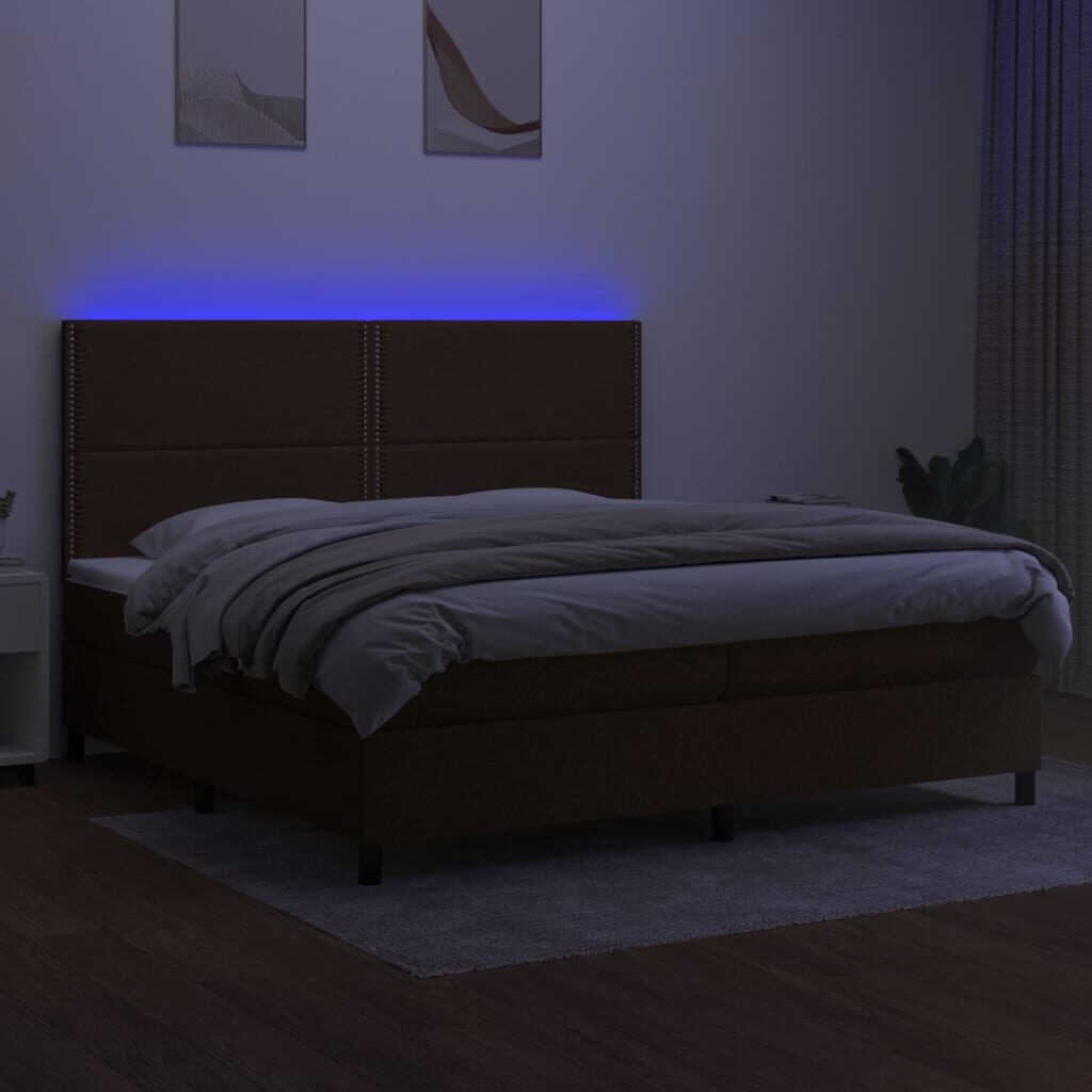 Κρεβάτι Boxspring με Στρώμα & LED Σκ.Καφέ 200x200εκ. Υφασμάτινο