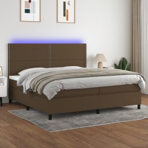 Κρεβάτι Boxspring με Στρώμα & LED Σκ.Καφέ 200x200εκ. Υφασμάτινο