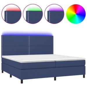 Κρεβάτι Boxspring με Στρώμα & LED Μπλε 200x200 εκ. Υφασμάτινο