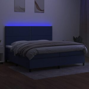 Κρεβάτι Boxspring με Στρώμα & LED Μπλε 200x200 εκ. Υφασμάτινο