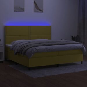 Κρεβάτι Boxspring με Στρώμα & LED Πράσινο 200x200 εκ Υφασμάτινο