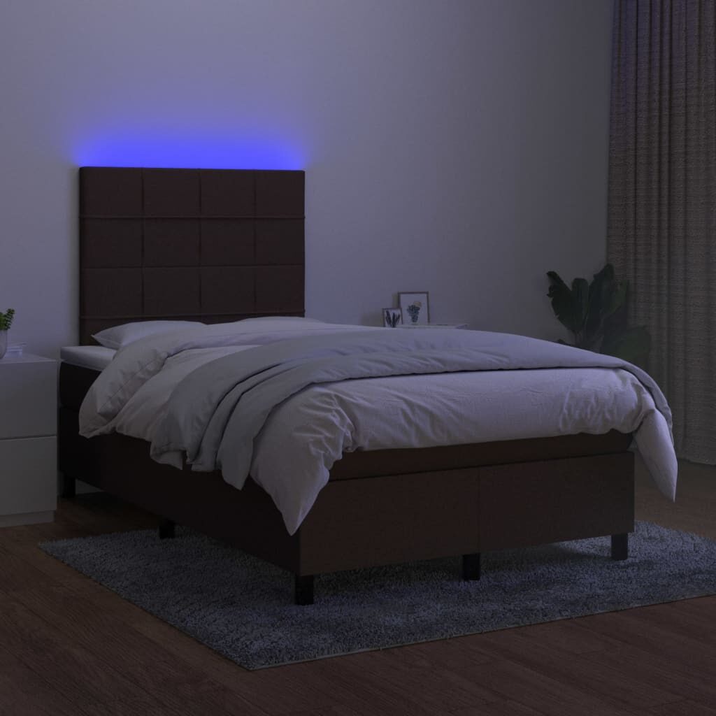 Κρεβάτι Boxspring με Στρώμα & LED Σκ.Καφέ 120x200 εκ Υφασμάτινο