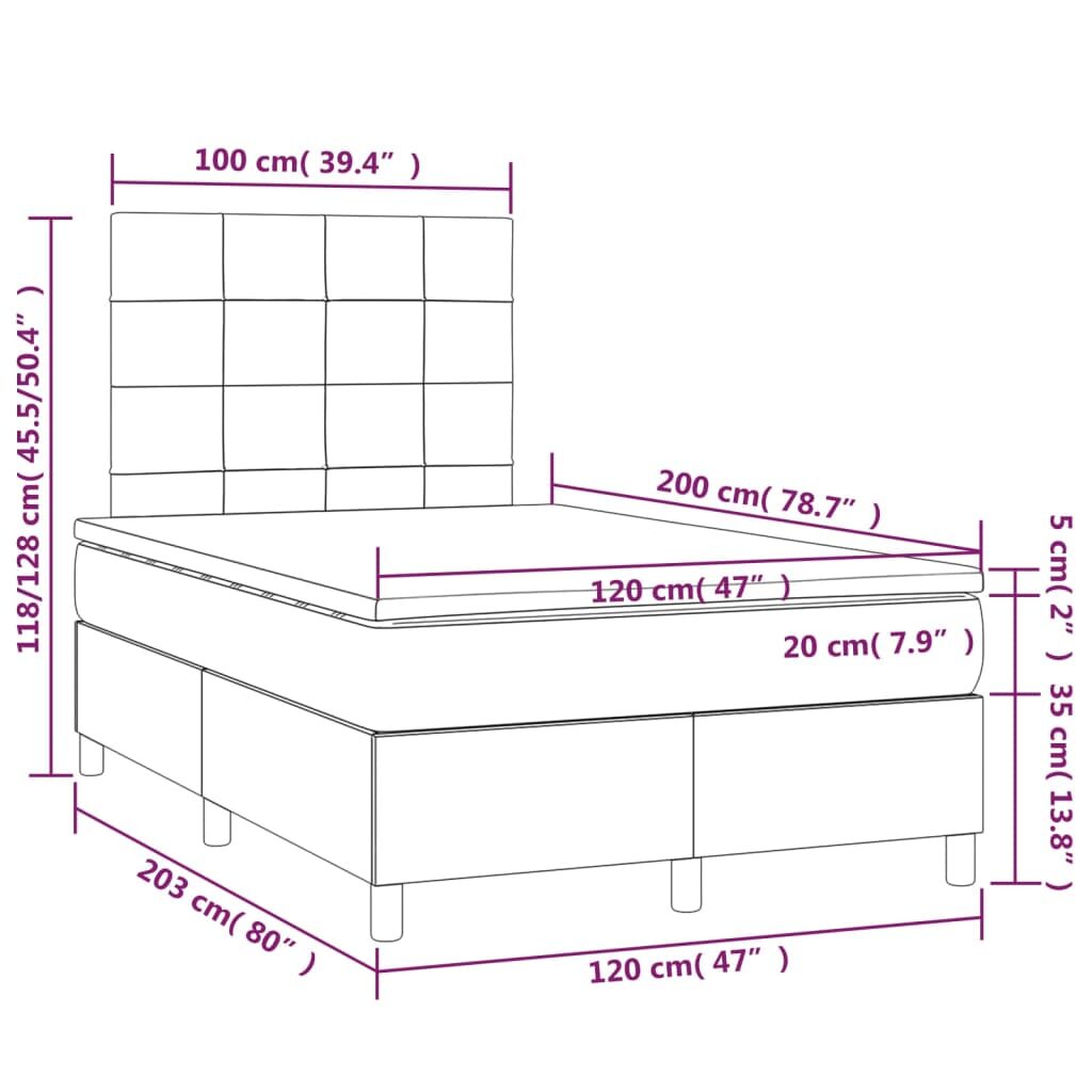 Κρεβάτι Boxspring με Στρώμα & LED Σκ.Καφέ 120x200 εκ Υφασμάτινο