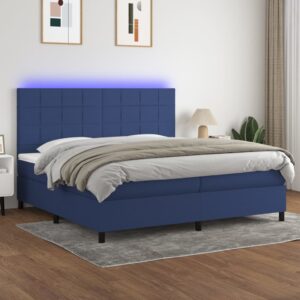 Κρεβάτι Boxspring με Στρώμα & LED Μπλε 200x200 εκ. Υφασμάτινο