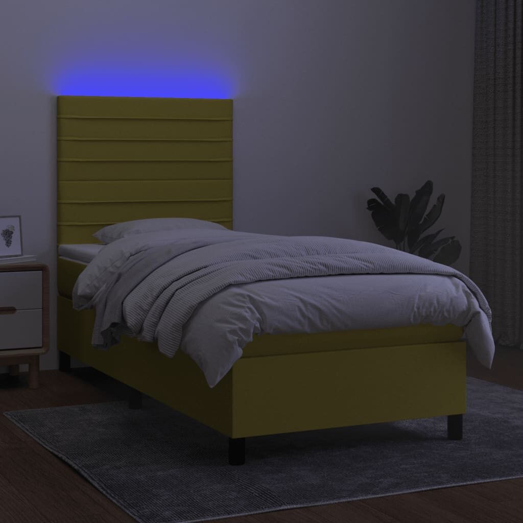 Κρεβάτι Boxspring με Στρώμα & LED Πράσινο 90x190 εκ. Υφασμάτινο