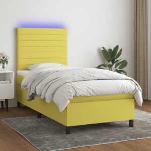 Κρεβάτι Boxspring με Στρώμα & LED Πράσινο 90x190 εκ. Υφασμάτινο