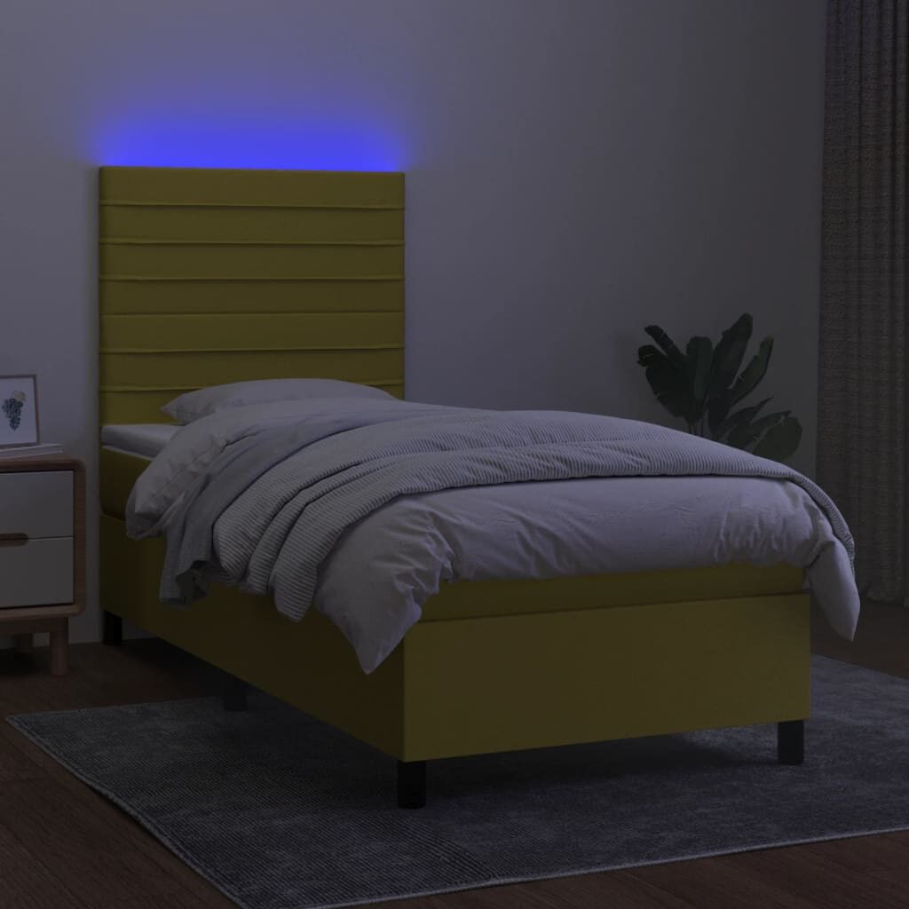 Κρεβάτι Boxspring με Στρώμα & LED Πράσινο 90x200 εκ. Υφασμάτινο