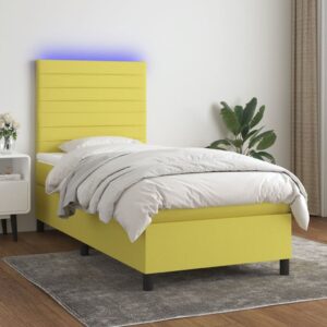 Κρεβάτι Boxspring με Στρώμα & LED Πράσινο 90x200 εκ. Υφασμάτινο