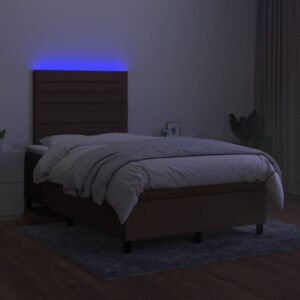 Κρεβάτι Boxspring με Στρώμα & LED Σκ.Καφέ 120x200 εκ Υφασμάτινο