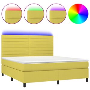 Κρεβάτι Boxspring με Στρώμα & LED Πράσινο 180x200 εκ Υφασμάτινο