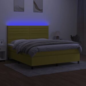 Κρεβάτι Boxspring με Στρώμα & LED Πράσινο 180x200 εκ Υφασμάτινο