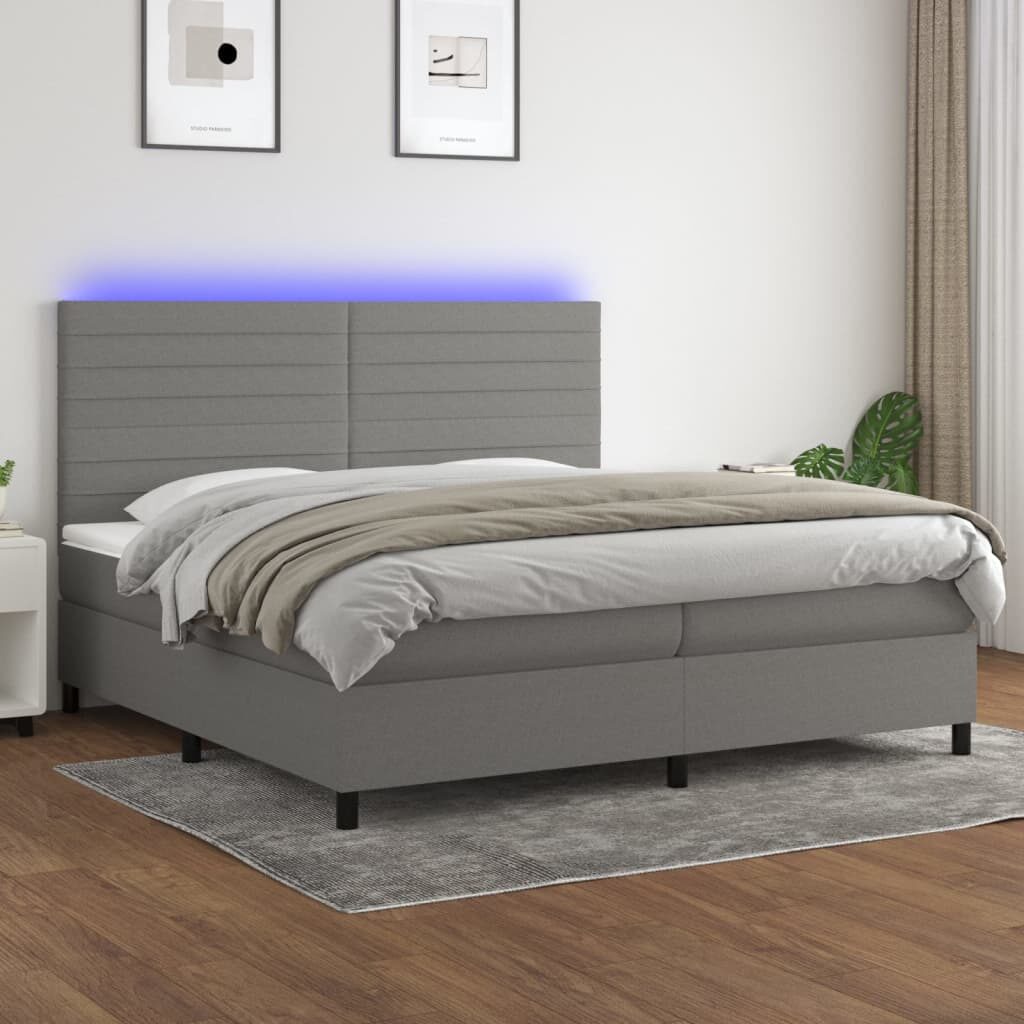 Κρεβάτι Boxspring με Στρώμα & LED Σκ.Γκρι 200x200εκ. Υφασμάτινο