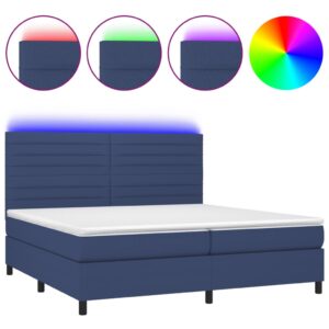 Κρεβάτι Boxspring με Στρώμα & LED Μπλε 200x200 εκ. Υφασμάτινο